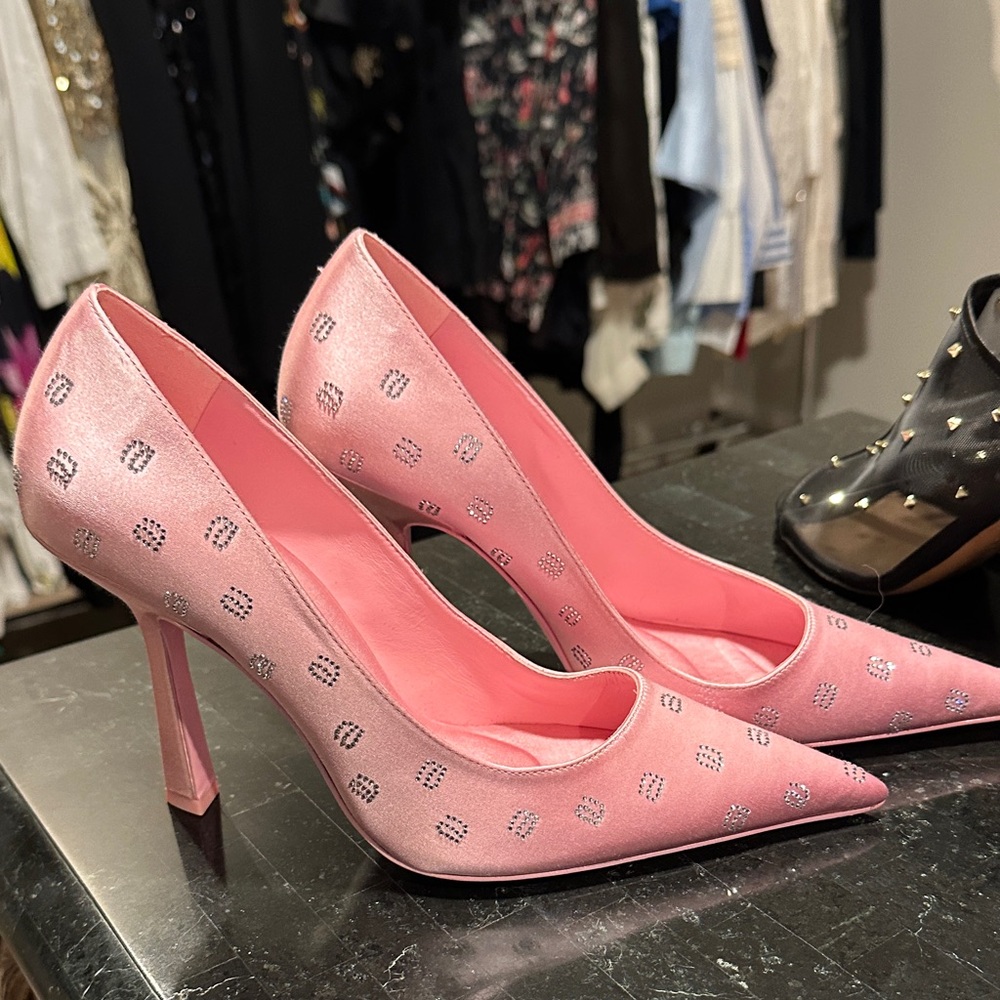 Alexander Wang Pink Satin Heels with Silver Accents